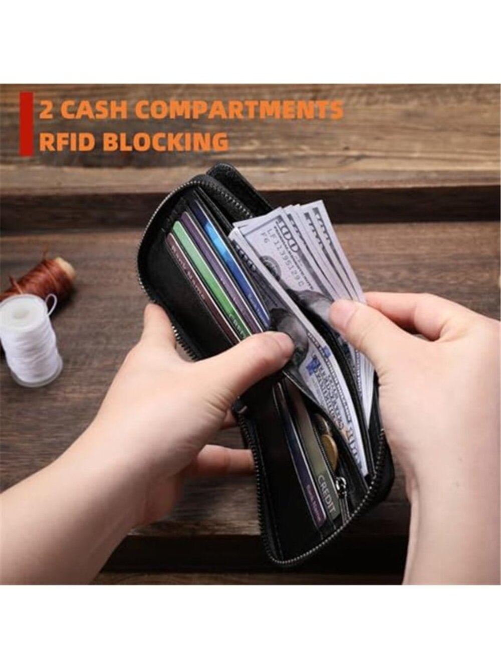 Men's Genuine Leather Wallet with Zipper - Picture 5 of 6